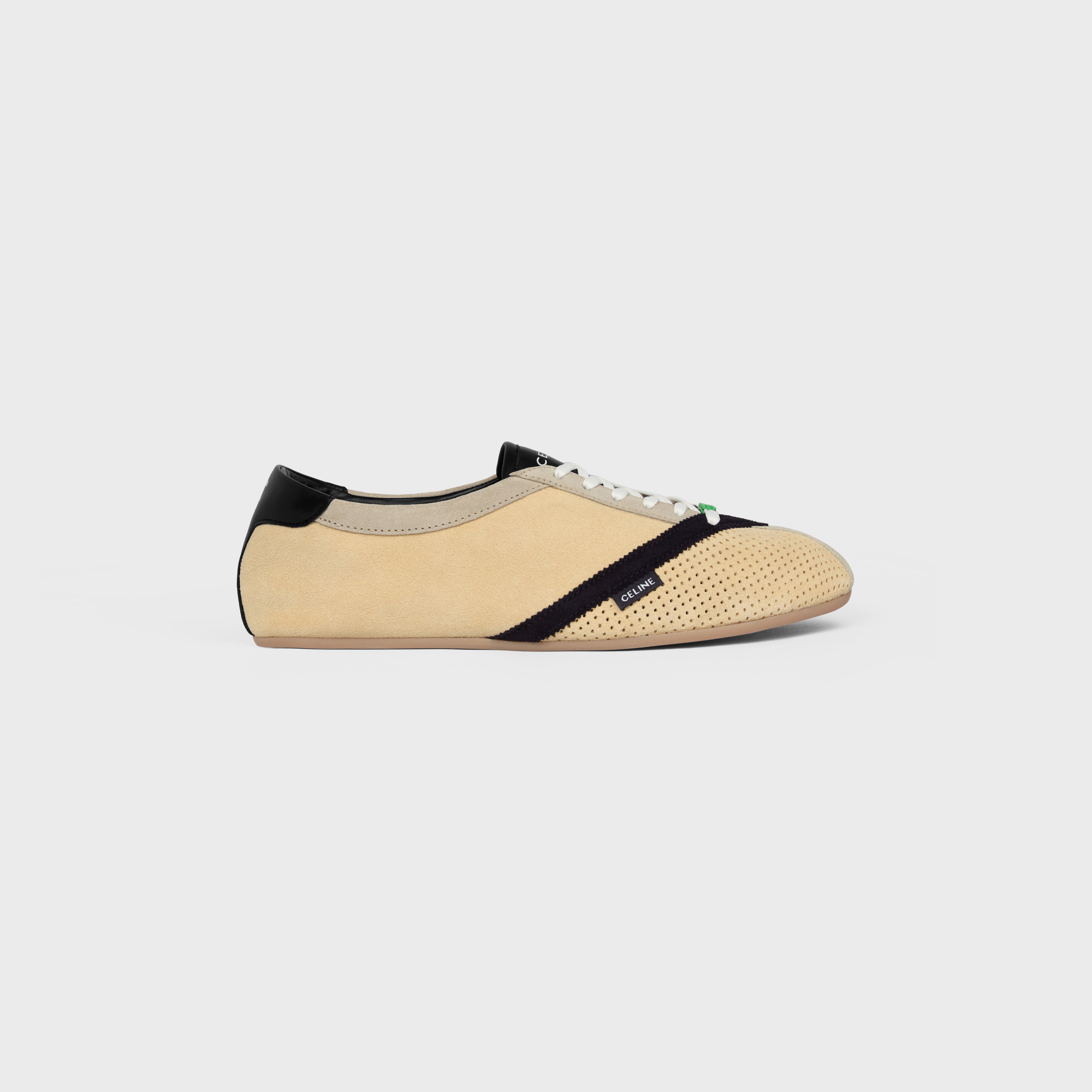 THE FLAT SNEAKER IN SUEDE CALFSKIN AND LAMBSKIN - ECRU / BLACK